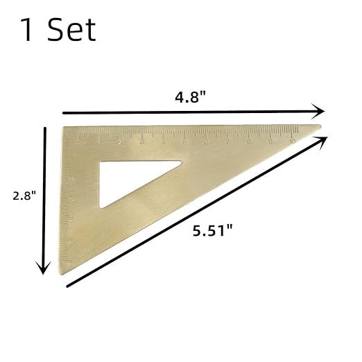 3PCS Brass Ruler Straight Ruler Triangle Ruler Protractor Learning Office Ruler Geometry Set Brass Vintage Stationery Gold