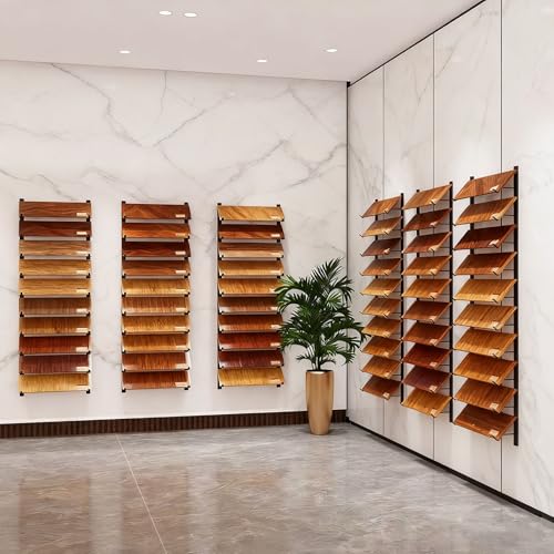 Wall Mounted Floor Tile Storage Rack, 10-Layer Porcelain Sample Display Stand, 55.1in/140cm High Multi Row Ceramic Stone Show Shelf, Card Slot Depth 8.1in/20.5cm (Black) - color: Black