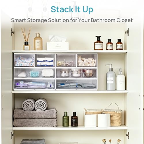 Vtopmart 2 Pack Clear Stackable Storage Drawers,12.1''W Plastic Organizers Bins for Beauty Supplies, Ideal for Vanity, Bathroom, Cabinet, Room Organization, White - style: 2pack Wide White