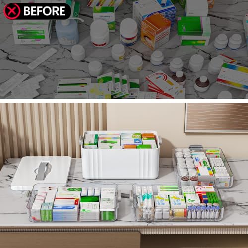 ARSTPEOE 4-Tier Medicine Organizer - Portable Medicine Cabinet with Plastic Handle, Multipurpose Medical Box, Empty First Aid Kit for Home - size: Extra Large 4 Tier