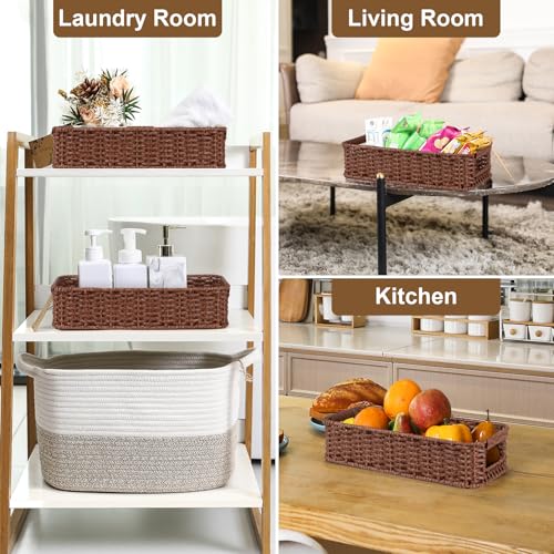Water-Resistant Toilet Paper Basket: Tank Topper Organizer Brown Handwoven Modern Natural Style - color: Brown, size: small (2-pack)