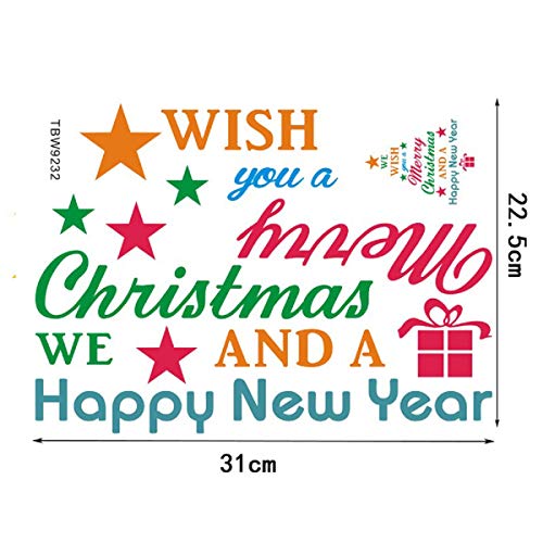 Christmas Tree Letters Wall Decal Wall Art Sticker, Peel and Stick Removable Christmas and New Year Wishes Tree Words Letters Wall Print Stickers Pictures for Door and Window Refrigerator Living room.