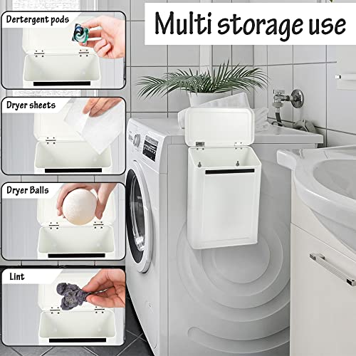 Picowe Magnetic Laundry Storage, Large Metal Lint Holder Bin with Lid for Laundry Room, Space-Saving Trash Container Hanging on Dryer, Washer or Wall Mount Trash Bin (White) - color: White