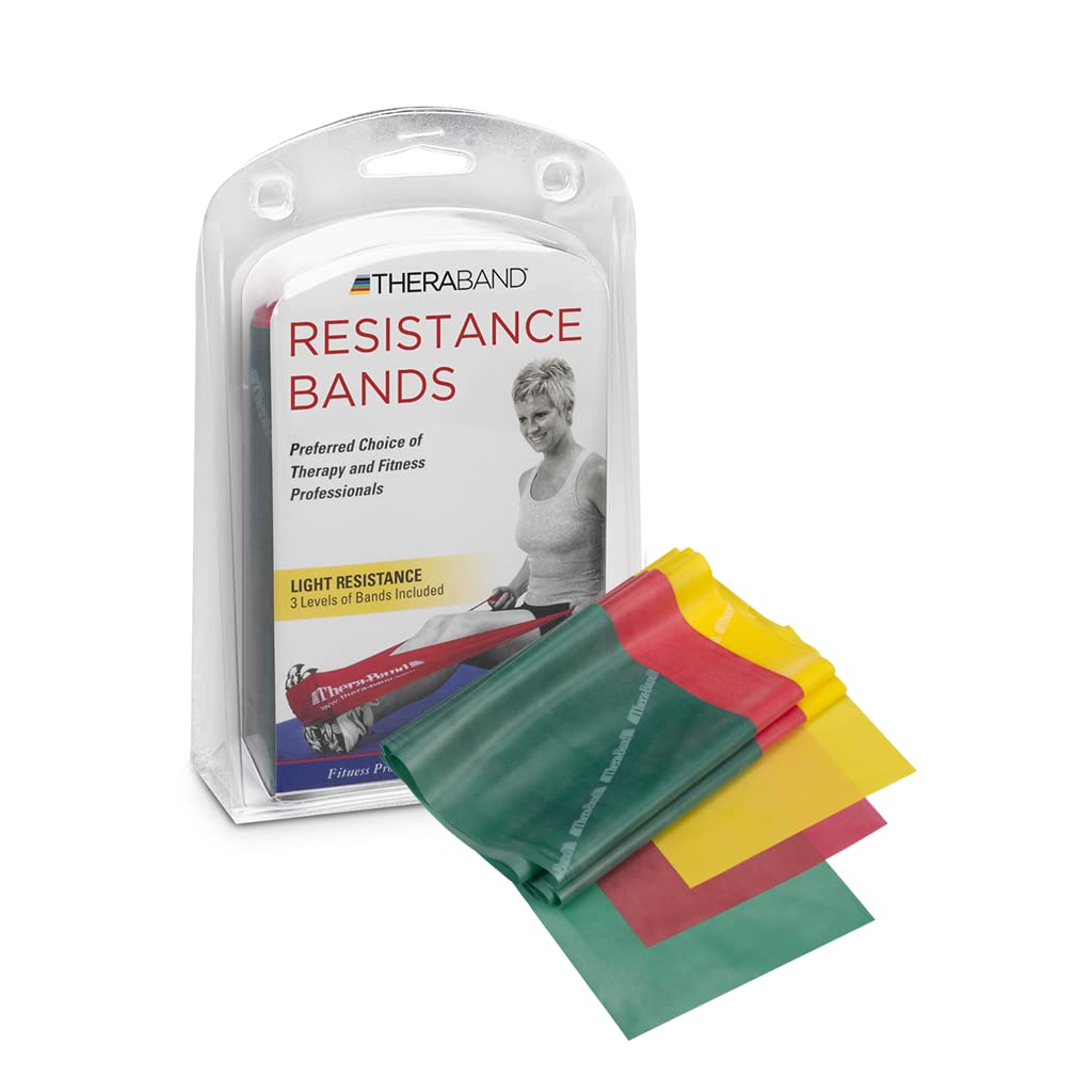 THERABAND Resistance Bands Set, Professional Non-Latex Elastic Band For Upper & Lower Body Exercise, Strength Training without Weights, Physical Therapy, Pilates, Rehab, Yellow & Red & Green, Beginner