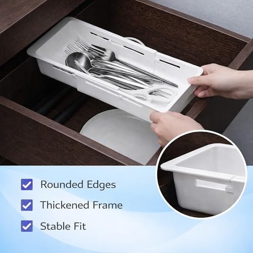 3-Pack Expandable Drawer Organizer for Deep Drawers, Adjustable Storage Tray (17–27 in), Durable PP Smooth Glide Divider for Kitchen, Vanity & Office, Space-Saving Design