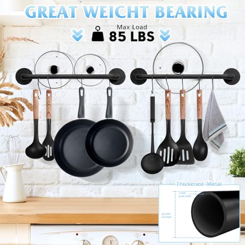 Pot Pan Rack Wall Mounted Set of 2, 21" Industrial Pipe Utensils Hanger Holder Pots Storage Organizer Iron Detachable Hanging Rail for Kitchen with 10 S Hooks… - size: 21 Inches