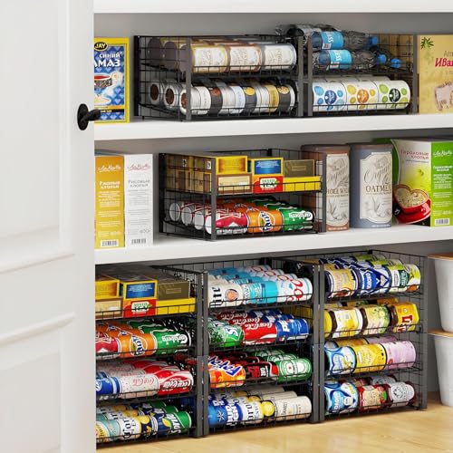 JKsmart 2-Tier Stackable Can Rack Organizer for Pantry, Adjustable Can Dispenser Holds Up to 60 Cans, Can Storage Holder for Various Ounces of Canned Food Soda Drinks, Black, 2 Pack - size: 2 Tier - 2Pack