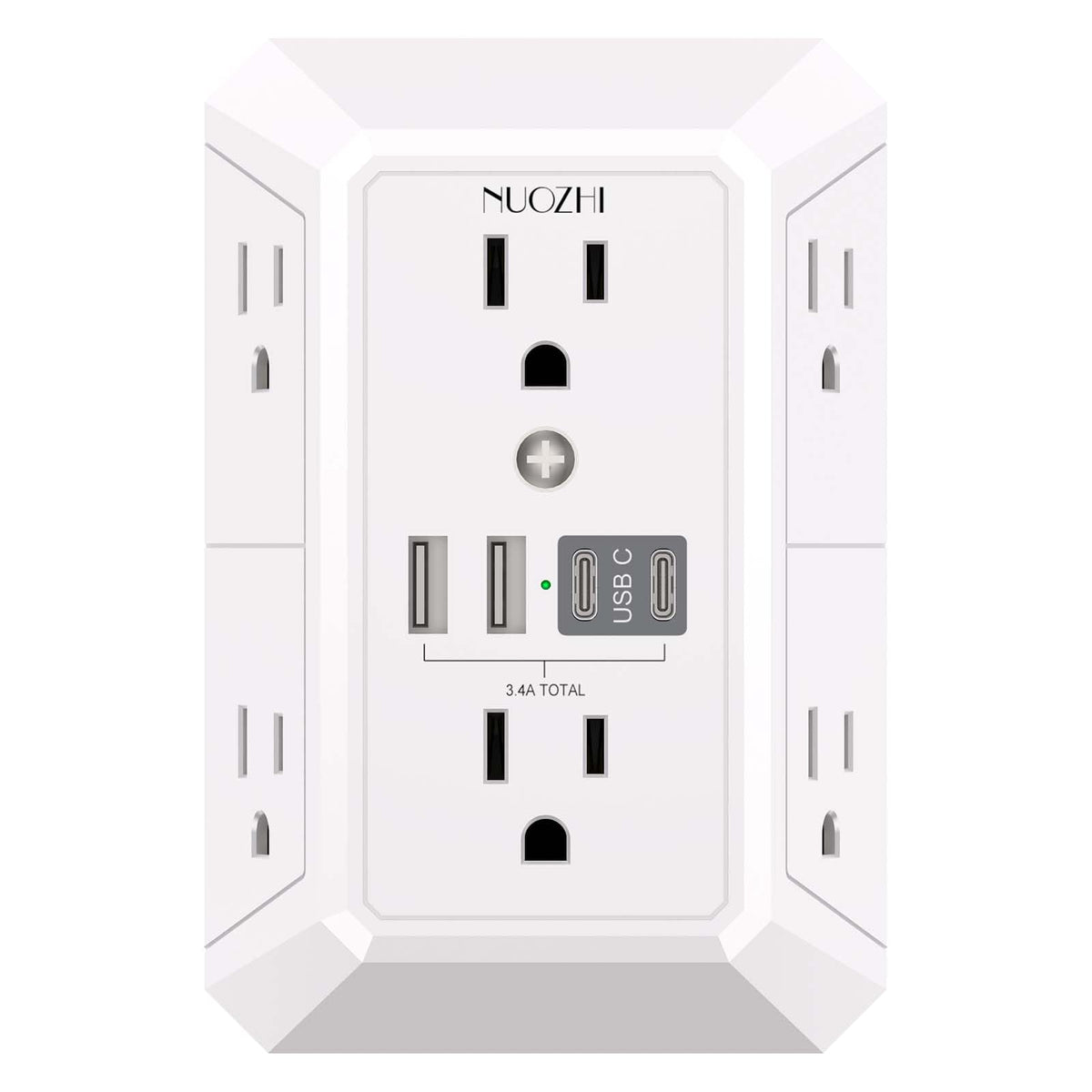 Outlet Extender Surge Protector - NUOZHI 6 Outlet Splitter with 4 USB Ports(2 USB-C), Multi Plug Wall Outlet 1680J Power Strip for Home Office Dorm Room Essentials, ETL, White