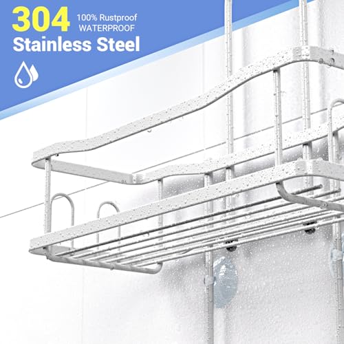 Aitatty Hanging Shower Caddy Bathroom Organizer: Rustproof Shower Shelf Racks Over Shower Head - No Drilling Inside Bath Shower Rack Shelves Over Showerhead for Shampoo with Soap Holder White - color: White