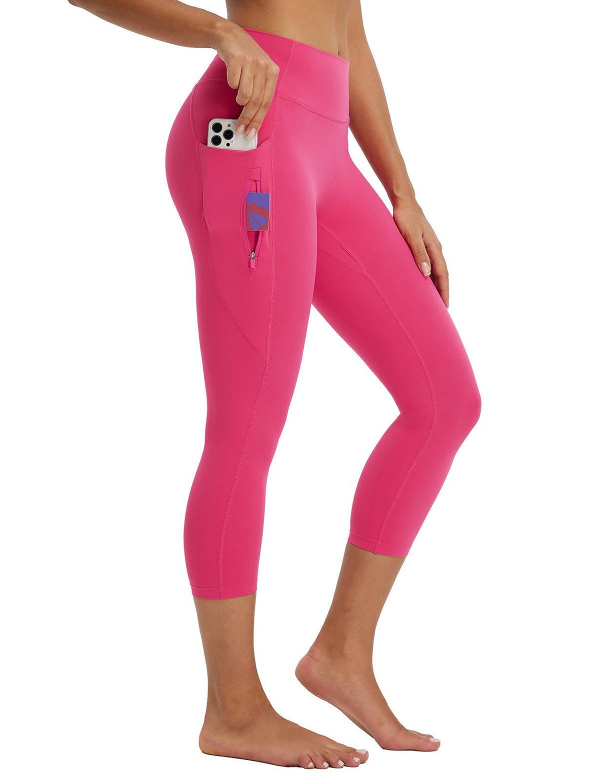 baleaf Women's Capri Leggings with 3 Pockets Capris Yoga Pants 21" Inseam High Waisted Workout Rosy M