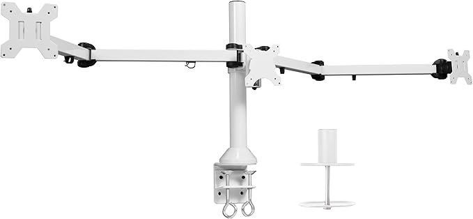 VIVO Triple Monitor 23 to 32 inch LED LCD Clamp-on Desk Mount, Heavy Duty Articulating VESA Computer Stand, Holds 3 Screens, Fully Adjustable for Home Office Workstation, White, STAND-V103W