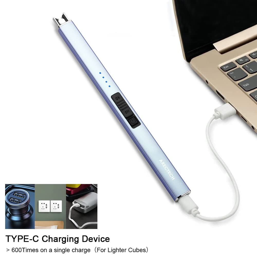 ARECTECH Electric Candle Lighter with Type-C Cable Rechargeable Plasma Arc Lighter for Candle Camping Kitchen Stove Birthday Gift for Man Women Wife Blue