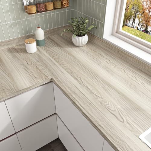 Wallercity Light Brown Wood Contact Paper Self Adhesive Wood Peel and Stick Wallpaper Wooden Contact Paper Counter Top Peel and Stick Waterproof Vinyl Wrap for Bathroom Kitchen Countertops 15.8¡±x78.7¡±