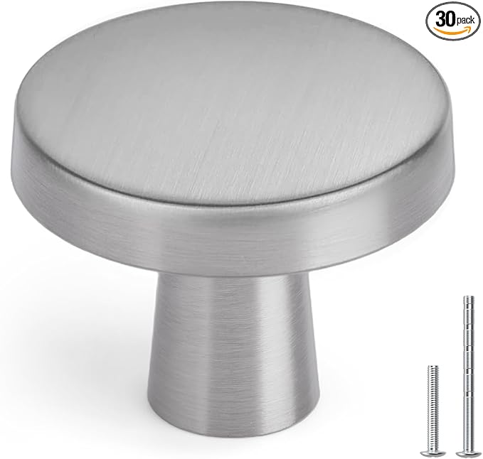 homdiy 30 Pack Brushed Nickel Cabinet Knobs Round Kitchen Handles Zinc Alloy Metal Hardware for Dresser Drawer Desk Cupboard