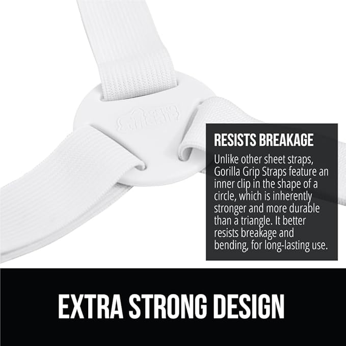 Gorilla Grip Headboard Gap Pillow and Bed Sheet Straps, Headboard Gap Pillow Size Twin, Dense Foam Wedge, Sheet Fasteners 4 Pack, Adjustable Elastic with Metal Clips, Both in White, 2 Item Bundle