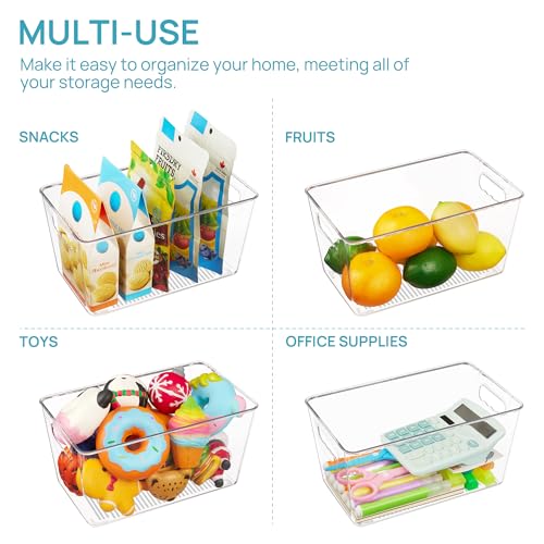 Vtopmart 6 Pack Clear Storage Bins, Pantry Cabinet Organizer Bins with Handle for Pantry Organizer and Storage, Plastic Bins for Fridge, Cabinet, Kitchen, Countertops, Cupboard, Freezer, Medium - size: M(10”L x 6”W x 5”H)
