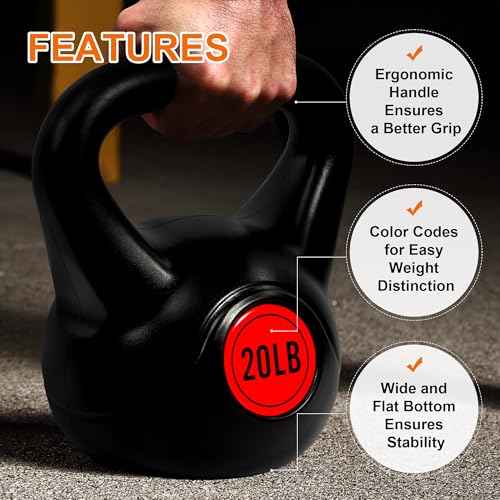 Fitvids Wide Grip 3-Piece or 4-Piece Kettlebell Exercise Fitness Weight Set, Include 5 lbs, 10 lbs, 15 lbs and 20 lbs, Set of 3 or Set of 4