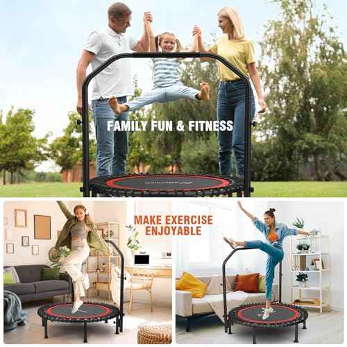 ANCHEER 40/48" Mini Trampoline with Upgraded Bungee Cords, 550LBS Capacity, Adjustable Foam Bar & Resistance Ropes, Indoor/Outdoor Rebounder for Adults