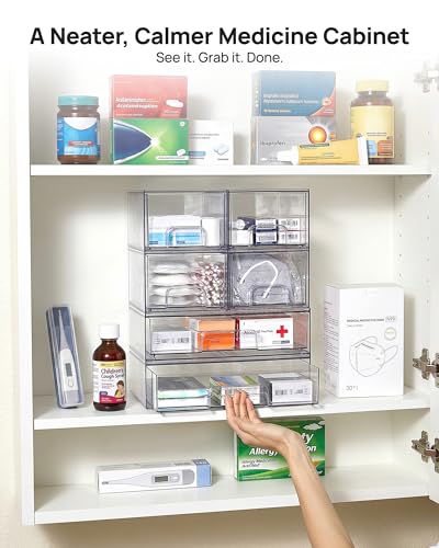 Vtopmart Clear Stackable Storage Drawers Set of 5, Plastic Organizer Bins for Makeup, Cosmetics, Beauty Supplies,Ideal for Vanity, Bathroom,Cabinet,Pantry Organization - style: 2 Small+3 Wide