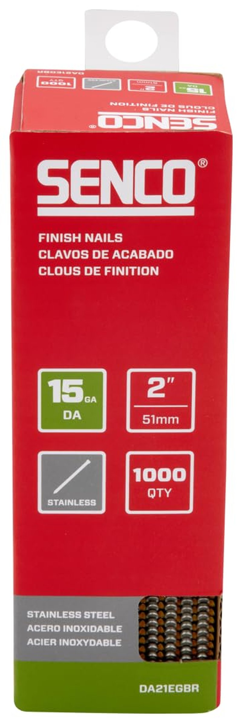 SENCO DA21EGBR 34 Degree Collated Finish Nails, 15 Gauge, 2 Inch Length, SAE 304 Stainless Steel, 1,000 Count Pack