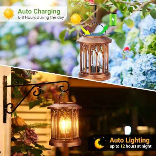 WdtPro Solar Lanterns Outdoor Hanging 4 Pack, Upgraded Bright Solar Lantern Lights Outdoor Waterproof, Solar Powered Lantern Over 12Hrs for Outside Garden Yard Patio Decor (Copper)