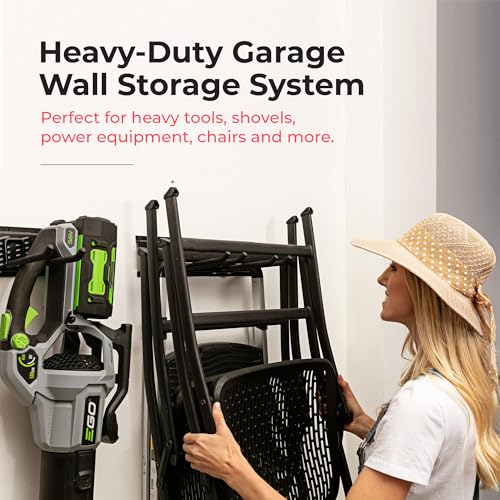TIDYME Heavy-Duty Garage Wall Storage System | Wall Mounted Tool Organizer Rack with Shelving | 12-Piece Mounting Kit | 6x10” Double-Layered Hooks & 2x24” Floating Utility Shelves - size: 96" (2 Shelves)