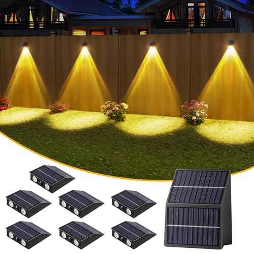 Super Long Lasting Solar Fence Lights, Dual Solar Panels, Better for Winter and Rainy Days, Outdoor Waterproof, High Brightness Solar Lights for Stair,Step,Yard,Patio,Backyard,Wall (8 Pack)