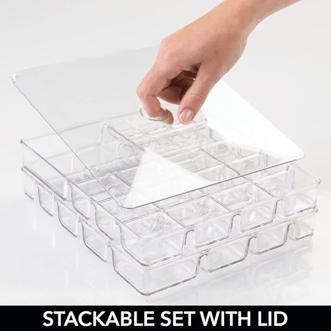 mDesign Makeup Organiser - Practical Cosmetics Storage Box with 2 Drawers and Shelf Space for Nail Polish, Lip Stick, Jewellery and More - Ideal Plastic Drawer Storage - Transparent/Clear