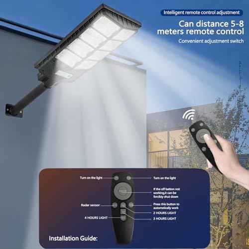 Solar Street Lights Outdoor Waterproof, 80000LM, Dusk to Dawn Solar with Motion Sensor and Remote Control, LED Flood Light, Luces solares para exteriores, Suitable for courtyards, Garage (2-pack)
