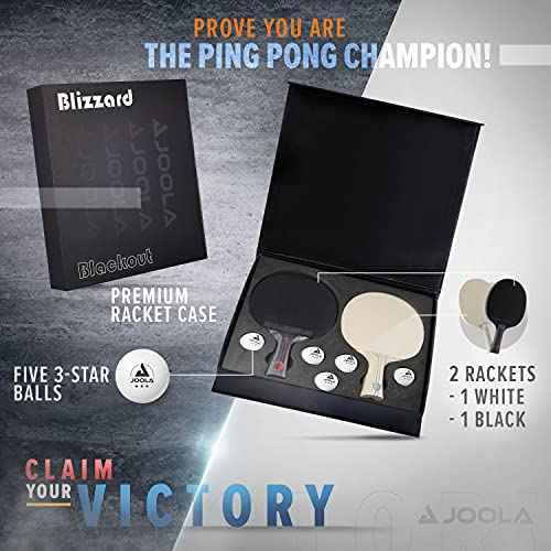 JOOLA Blizzard & Blackout - Competition Ping Pong Paddle Set - Includes 2 Table Tennis Rackets, 5 Ping Pong Balls, and Storage Box - Indoor and Outdoor Compatible