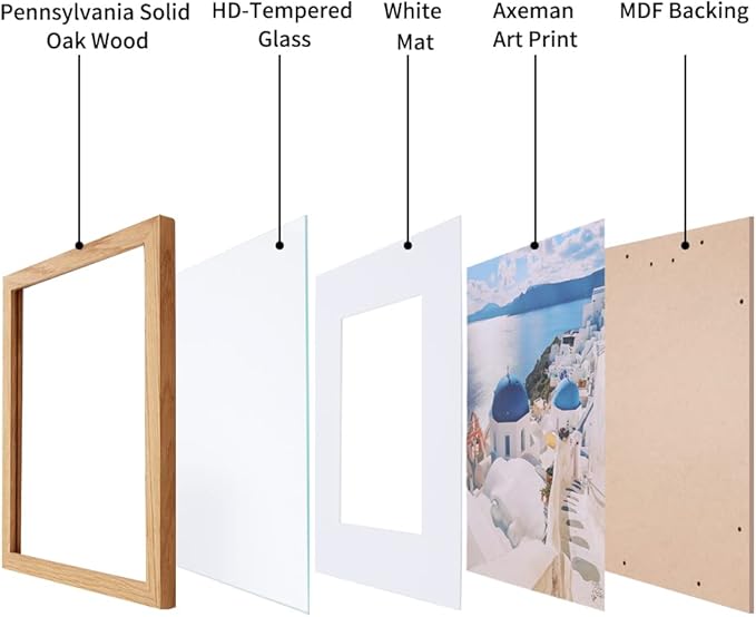 Axeman 11x14 Picture Frame with Mat for 8x10, Solid Oak Wood Picture Frames with Tempered Glass, Natural Wooden 11x14 inch Photo Frame for Wall, Wall Hook Included for Art Photo and Prints, Natural