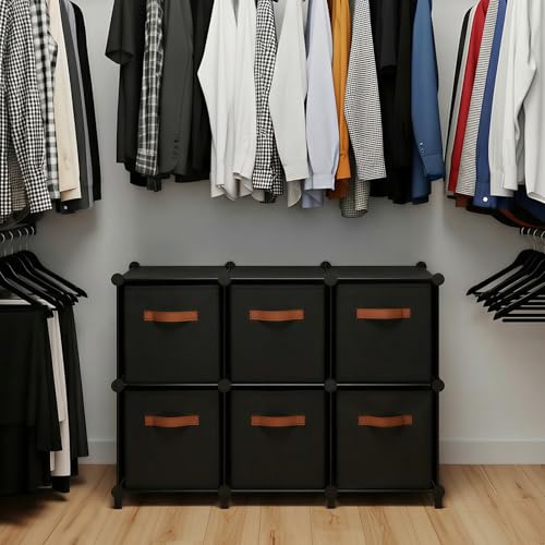 Cube Storage Organizer with Storage Bins, 6-Cube Shelves Units with 6 Organizer Bins, DIY Plastic Storage Shelves with Mallet, Closet Clothes Storage Shelves for Home, Bedroom, Living Room