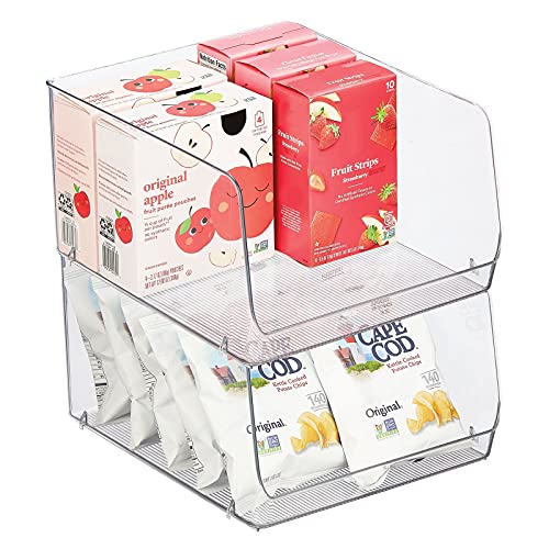 mDesign Wide Stackable Plastic Food Storage Organizer Bin Basket with Open Front for Household Kitchen Cabinets, Pantry, Offices, Closets, Bedrooms, Bathrooms - 10.2" Wide, 2 Pack - Clear - size: 12 x 10 x 6.25 (Pack of 2)