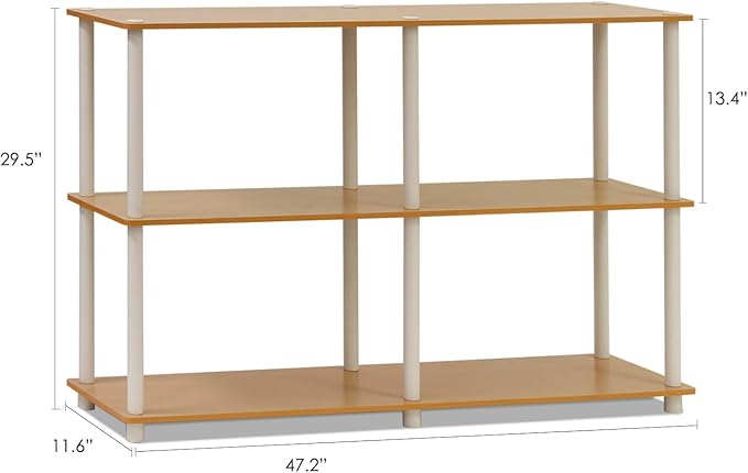Furinno TURN-N-TUBE Storage Shelves, 3-Tier 47.4 Wide Book Shelf, Corner Shelf, Toolless Open Shelves, for Organization and Storage, Living Room, Garage, Home Office, Beech
