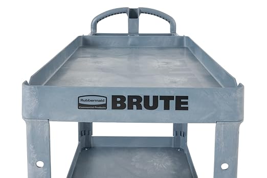 Rubbermaid Commercial Products BRUTE Heavy Duty 2-Shelf Utility/Service Cart, Large, Lipped Shelves, Ergonomic Handle, 750 lbs. Capacity, Black, for Warehouse/Garage/Cleaning/Maintenance/Stadiums