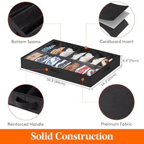 Lifewit Under Bed Shoe Storage Organizer 2 Pack(14 Shoes Cells+4 Boots Cells), 4.3 Inches Profile Fabric Shoes Container Box with Clear Cover, Foldable Storage Bag with 2 Handles, Fits 22 to 36 Pairs - style: 14 Shoes Cells+4 Boots Cells