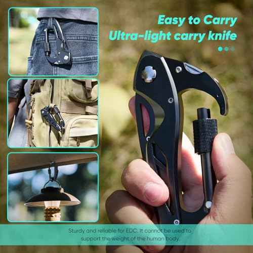 Multitool Carabiner Knife, Pocket Knife for Men with Bottle Opener, Window Breaker and Screwdriver, Tactical Survival EDC Gear for Hiking, Camping, Outdoor, Stocking Stuffers Gifts