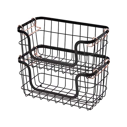 Amazon Basics Stackable Metal Wire Rectangular Storage Baskets for Kitchen, Bathroom or Pantry Organizing, 2 Count, Black