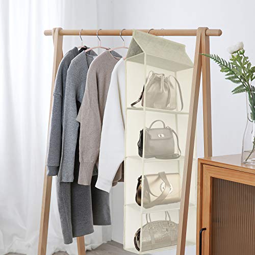Closet Handbag Purse Holder, Space Saving Hanging Handbag Storage Tote Bag Organizer Holder with 4 Large Heavy-Duty Mesh Shelves for Wardrobe Closet(Pack of 2 Beige) - color: Pack of 2 Beige