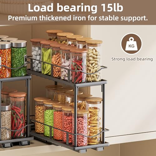 2 Packs Pull Out Spice Rack Organizer for Cabinet, 2-Tier Slide Out Seasoning Organizer, Narrow Cabinet Spice Rack, 10.7" Dx4.8 Wx8.85 H, Full Extension Ball Bearing Glides, Kitchen Pantry Organizer - size: 2 Pack