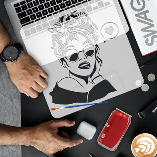 FINGERINSPIRE 9 Pcs Lady Stencils with a Brush 9 Styles Woman Face Pattern Painting Stencil Mandala Beauty Template Reusable PET Character Theme Template for Wood Wall Floor Tiles Furniture
