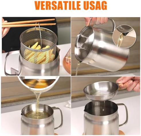 Stainless Steel Oil Filter Pot, Home Oil Fryer Strainer, Stainless Steel Oil