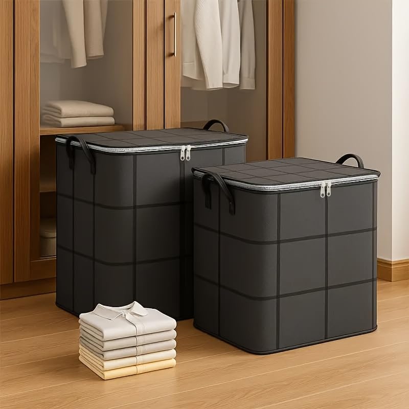1pack 100L Large Laundry Basket with Lid - Foldable Clothes Storage Bin with Reinforced Handles, Collapsible Fabric Toy Organizer for Closet, Bedroom, Gray Plaid