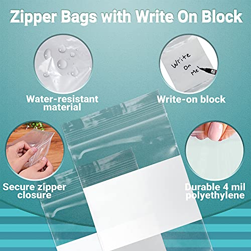 APQ Plastic Reclosable Zipper Bags, 9 x 12 Inches. 1000 Pack White Block Reclosable Bags. 4 Mil Reclosable Zip Bags Clear. Waterproof Plastic Jewelry Bags. Durable Reclosable Poly Bags - size: 9" x 12" / 1000 Pack