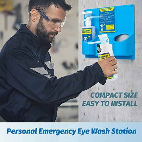 Portable Eye Wash Station with Eyewash Bottles, Emergency Wall Mount Eyewash Station, Self-contained Eye Wash Kit with Mirror&16.09oz Bottles, Emergency Eye Wash Unit, NO Eyewash Solution