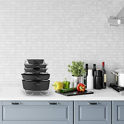 CAXXA Heavy Duty Pan Rack, Pot Lid Rack, Kitchen Cabinet Pantry Cookware Organizer Rack Holder with 5 Adjustable Dividers, Chrome - size: 12.8 x 10.4 x 8.9 INCH