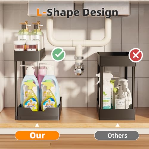Simple Trending Under Sink Organizer, 2 Pack Pull Out Cabinet Organizer with Sliding Drawer, 2-Tier Under Sink Storage for Kitchen Bathroom, Black - size: 2 pack