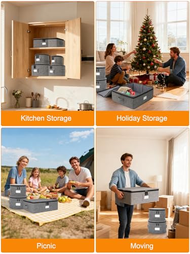 punemi China Storage Containers 5-Piece Set w/Hard Shell Sides & Bottom, Quilted Stackable Plate & Dish Storage Protectors, Adjustable Mug and Cup Storage Organizer for Moving and Dinnerware storage - style: StorageSet-China4pcs-Coffee1pcs