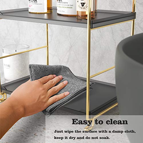 2-Tier Spice Rack Bathroom Organizer Countertop Storage Shelf, Cosmetic Storage Rack Standing Counter Shelf (Gold + Black) - color: Black + Gold
