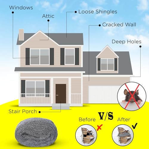 20FT SIMBA Steel Wool for Mice Control - 1x20 FT Coarse Steel Wool, Hole & Gap Filler, Protect Home, Garage, Pipeline, Vent, Keep Mice Away 1 roll 20FT